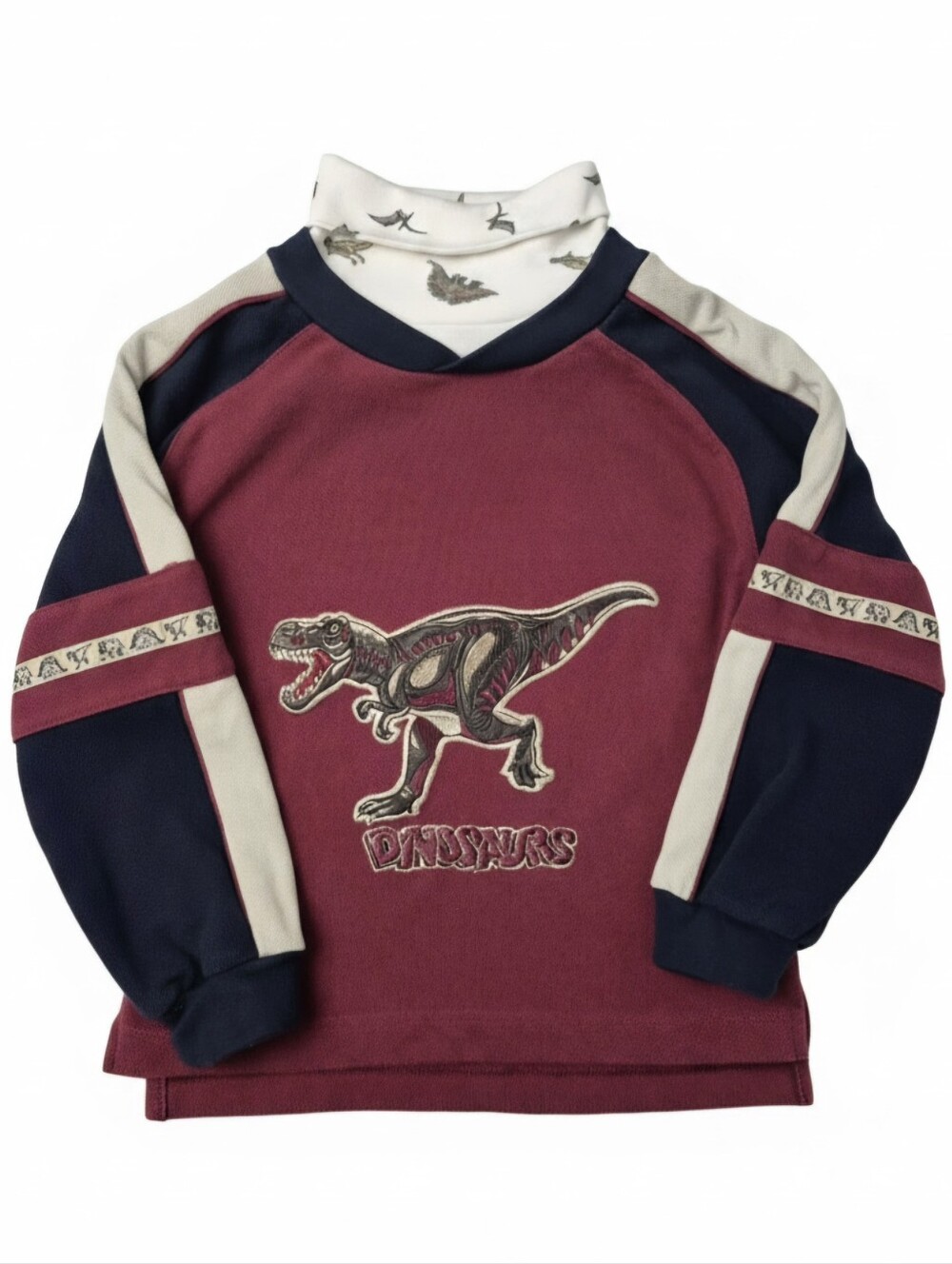 Vintage 90s Kids Headquarters Dinosaur Embroidered Mock Neck Shirt Maroon Size 6
